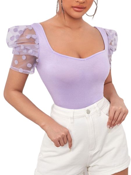 

sweetheart neck dobby mesh sleeve j2vs#, White