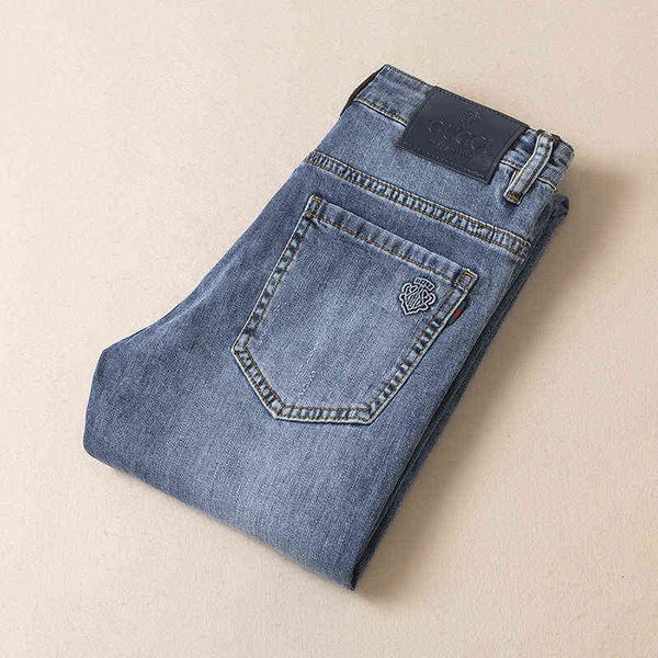 

summer 2022 men's blue medium low waist micro elastic thin small straight jeans