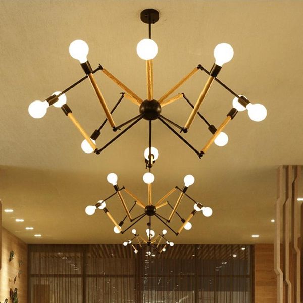 Pendelleuchten Spinne Lichter Industrie Hängend Moderne Lampe Licht Einstellbar Nordic Retro Wohnzimmer Loft Küche Holz LampPendant