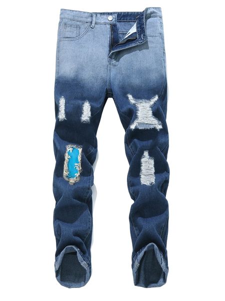 

romwe guys ripped jeans g4xs#, Blue