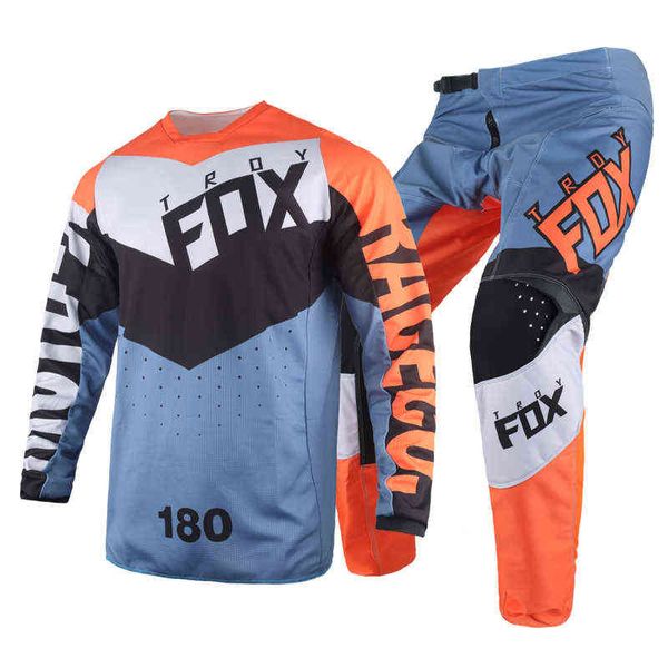 

cycling suit 2022 troy fox gear set motocross 180 trice jersey pants mx dirt bike kits offroad street moto mens, Gray