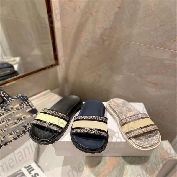 

2022 paris dies designer shoes senior slippers summer women dways slide sandals pink multicolor d-flower pop cotton embroidery casual sandal, Black