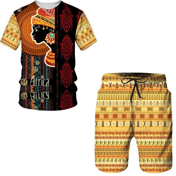 TRABALHOS MENINOS Conjunto de 2 peças de verão 2022 3D Camiseta Africana para homens Suites de roupas vintage roupas de camisa masculinomen '