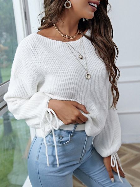 

knot sleeve solid sweater a53c#, White;black