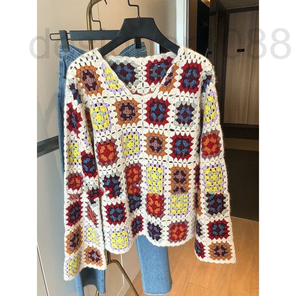 

women's sweaters designer 2022 spring and autumn new product is a thrilling feeling pure handmade hollow out hook flower cashmere sweat, White;black