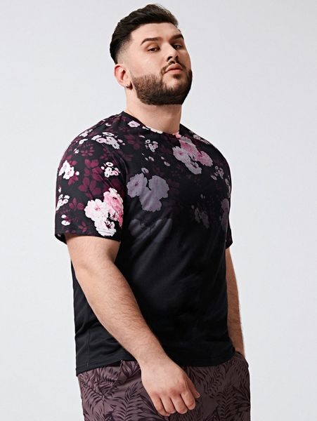 

extended sizes men floral print tee 13ag#, White;black