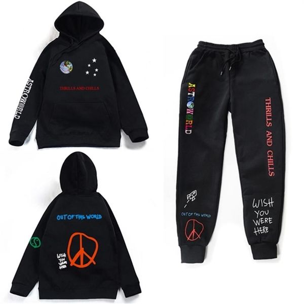 

astroworld thrills and chills hoodies plus pants autumn streetwear pullover travis scotts young men women fashionhip hop printin c302g, Black