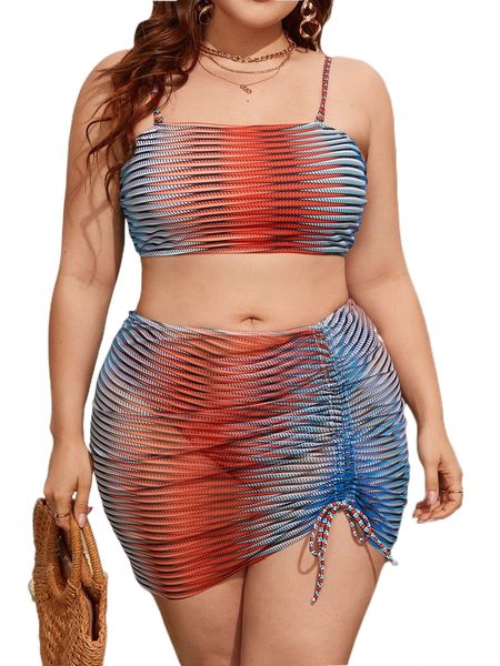 

plus 3pack allover print drawstring bikini swimsuit k7na#, White;black