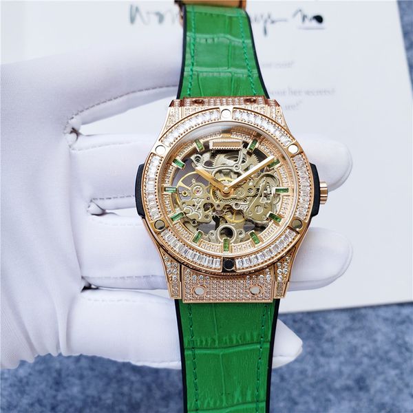 

aaaaa men classic hollow out automatic mechanical watch sapphire mirror leather strap, Slivery;brown