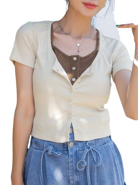 

dazy colorblock button front 2 in 1 tee g9ho#, White