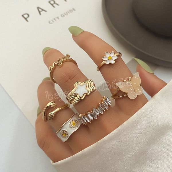 

cute ring set for women aesthetic crystal 2022 trend butterfly y2k korean fashion jewelry accessories, Silver