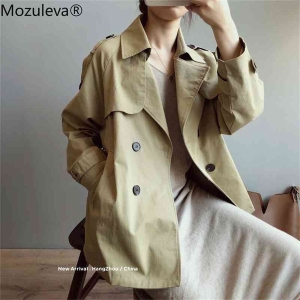 

autumn model short windbreaker women's korean-style chic loose slim solid color long-sleeved coat women 210416, Tan;black