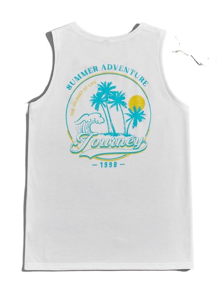 

men letter & coconut tree print tank x1ok#, White;black