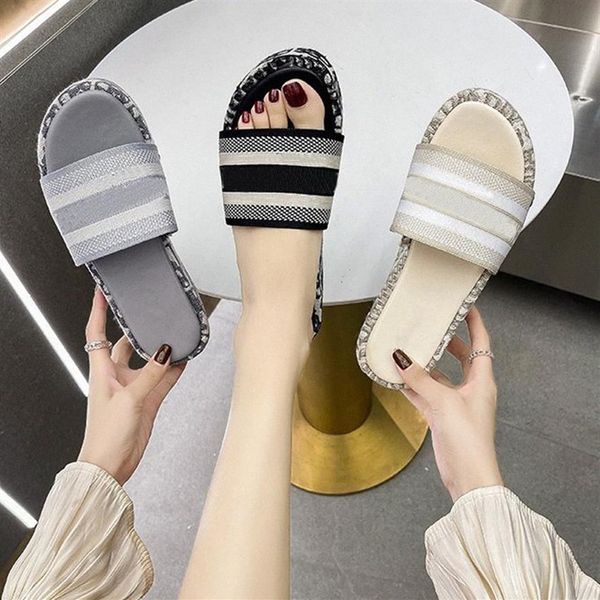 

blue oblique embroidered jacquard womens sandals cotton platform mules wedge heel real leather luxury women shoes 35-42 f578#252m, Black