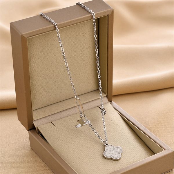 

luxury design 4 leaf clover pendant necklace stainless steel jewelry for gift, Silver