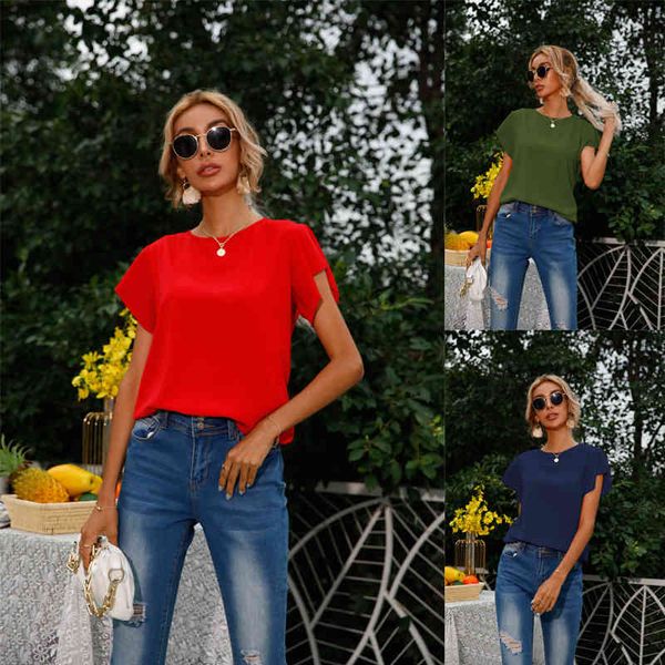 

women's t-shirt lotus leaf short sleeve back knot t-shirt 9vsn, White