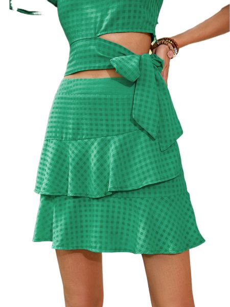 

zipper fly layered ruffle hem skirt z1lp#, Black