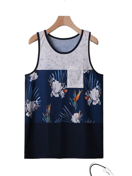 

men tropical print colorblock tank m7yh#, White;black
