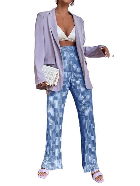 

high waist geo textured wide leg pants c5pn#, Black;white