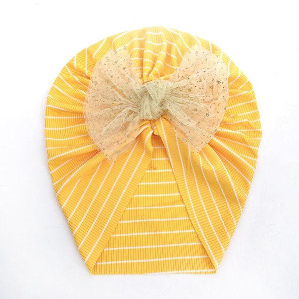 Cappello indiano Pizzo Bowknot Berretti appena nati a righe Ragazze Principessa Turbante garza sottile Berretto protezione solare morbida Copricapo in cotone Berretto per bambini Accessori per capelli