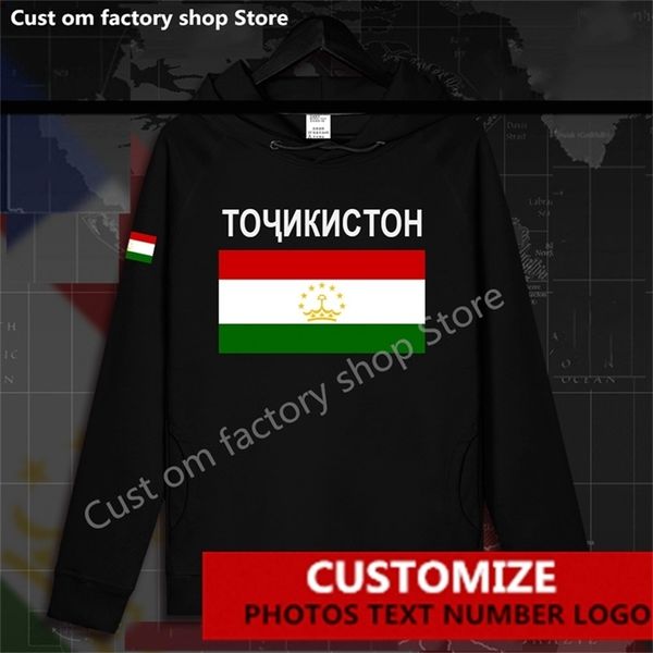 Tajiquistão Tajik TJ bandeira com capuz grátis fãs personalizados fãs DIY Número de capuzes homens mulheres moda solar moletom casual 220620