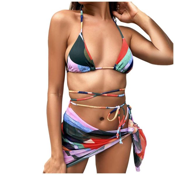 

bikini women swimwear black 3 pieces bikinis set high waist female swimsuit cover-ups for women skirts halter bathing suit 2021 aa, White;black