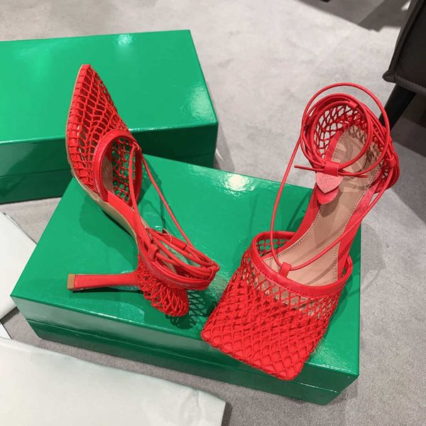 

2022 designers women high heel sandals slippers leather rhinestone mesh sandal stretch ladies party wedding dress shoes, Black