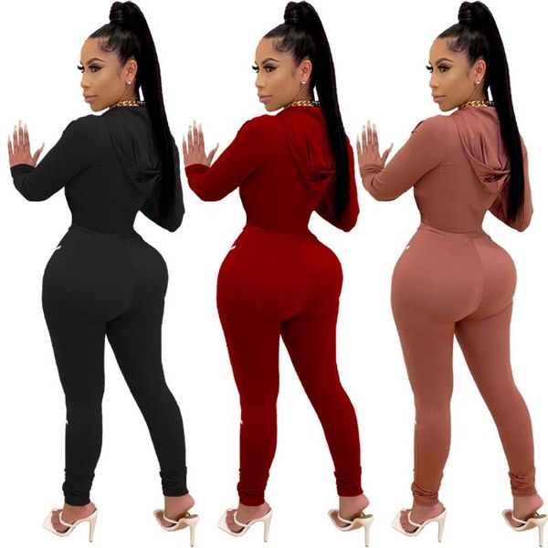 

women's two piece pants 2022 winter women's sets tracksuits fashion casual solid long sleeve hooded zipper tight slim trousers 2-, White