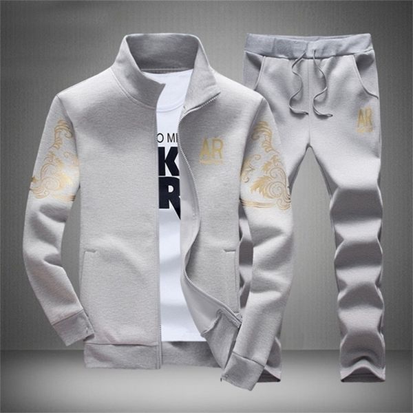 

fashion men tracksuits outwear hoodies zipper sportwear sets male sweatshirts cardigan men set clothing pants plus size 220817, Gray