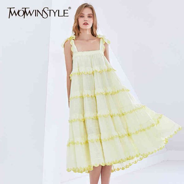 

patchwork ruffle elegant female dress square collar sleeveless white sling dresses for women clothing 210423, Black;gray