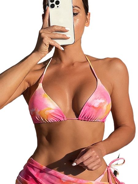 

tie dye tie back halter bikini o5kf#, White;black