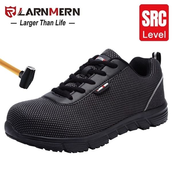 

larnmern mens safety work shoes steel toe lightweight breathable antismashing src nonslip reflective casual sneaker 220809, Black