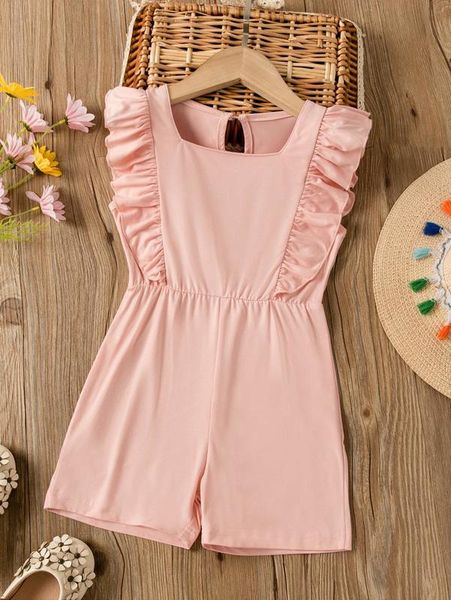 

toddler girls ruffle trim keyhole back romper she, Blue