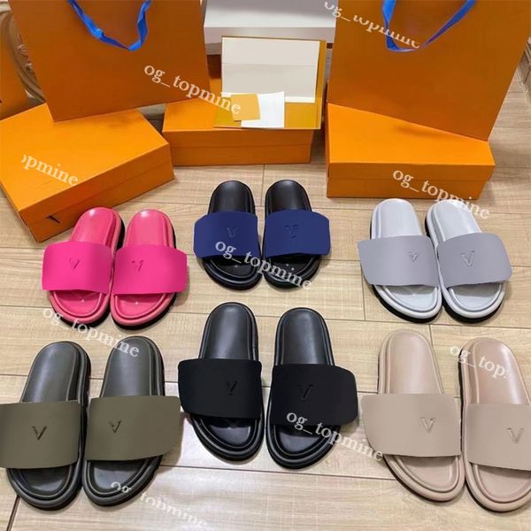 

designer sandal pool pillow flat comfort embossed mules luxury men slides women shoes pink triple black ivory beige cargo khaki summer slipp