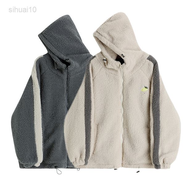 

hooded faux lamb wool coat female autumn winter new casual dent korean loose fashion plush cotton coat women keep warm l220725, Black