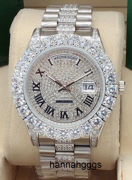 

2022 luxury fashion 43mm large diamond star roman literal wrist watch date/week design fashion quality stainless steel mechanical watch ioss, Slivery;brown