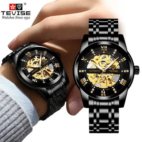 

tevise brand watch men's tourbillons fashion mechanical skeleton watch wholesale, Slivery;brown
