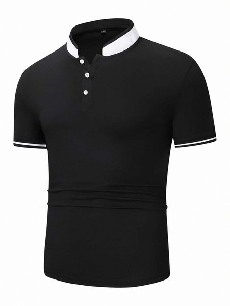 

men contrast trim polo shirt 9744#, White;black