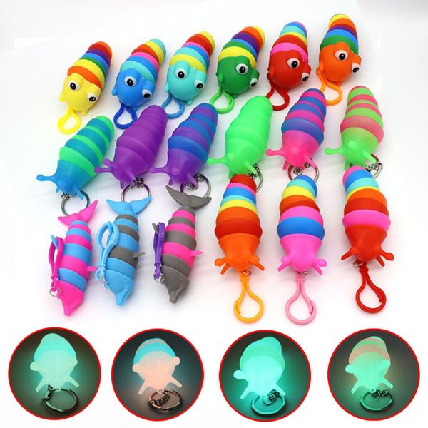 

popular luminous keychain slug snail dolphin caterpillar fidget toys super decompression multi specification puzzle toy wholesale dhl