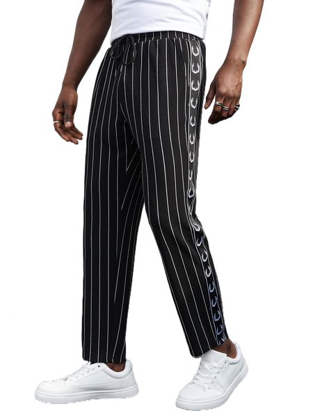 

men striped and antlers print drawstring waist pants e3wi#, Black
