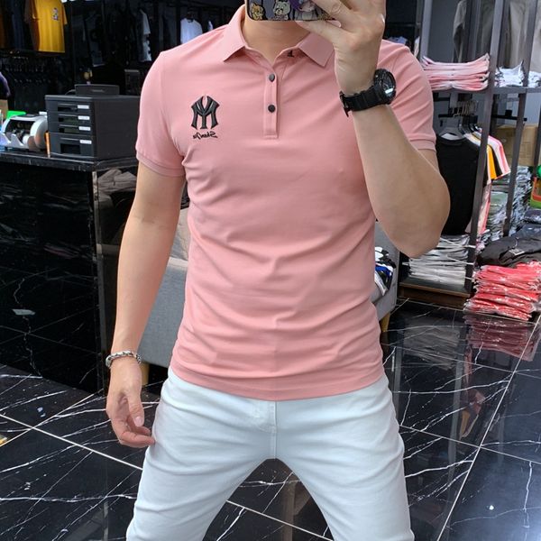 

embroidery cotton polo shirts for men casual solid color slim fit s polos summer fashion brand clothing, White;black