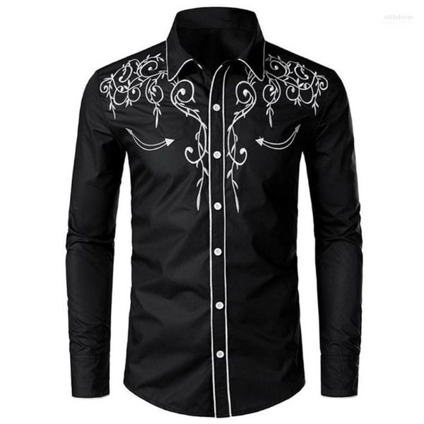 Мужские повседневные рубашки модная западная ковбойская рубашка мужская бренд дизайн вышивка Slim Fit Свадебная вечеринка с длинным рукавом для мужчин Eldd22