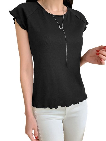 

dazy lettuce trim rib knit tee c6yg#, White