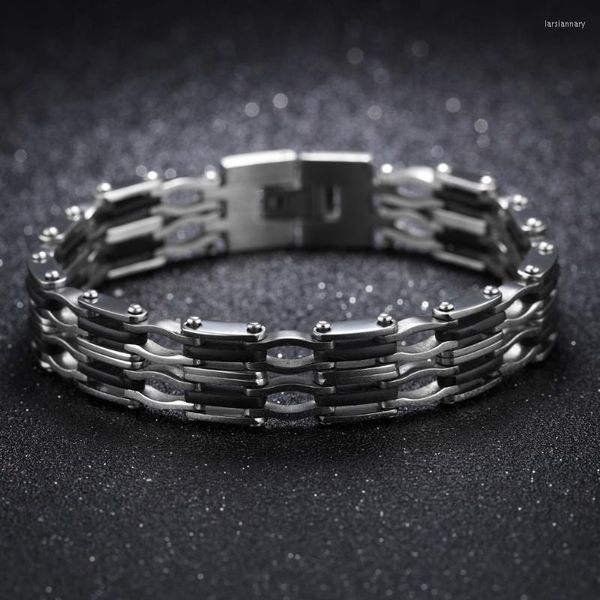 Cadeia de link Chegada de moda Black Silicone Bracelet para homens Jóias de aço inoxidável Jóias de 12 mm Bracelets Bangles Mens link Lars22