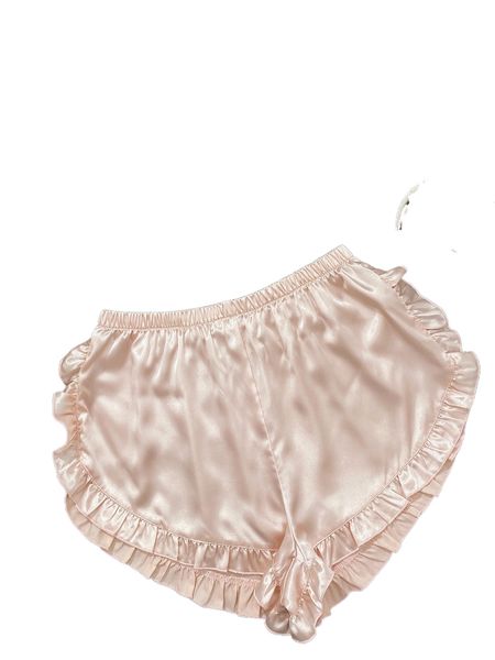 

contrast lace frill trim satin pj set 36nj#, Black;red