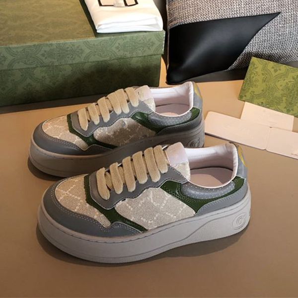 

2022 designer shoes double g rhyton low sneaker plaid leather trainers women men platform classic sports skateboarding shoe casual sneakers