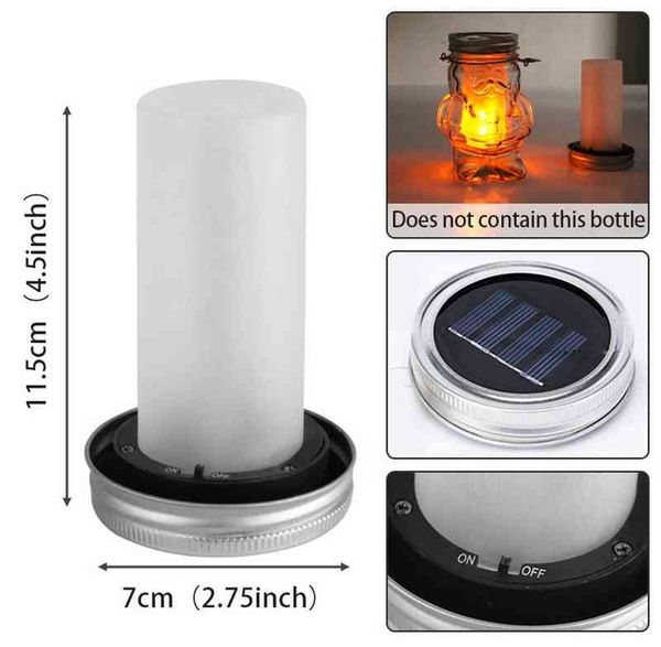 PCs solar led led jar jar ligeira tocha chama quente jardim led jardim externo garrafa solar lâmpada lantern lantern de natal decoração j220531