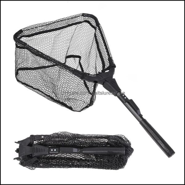 

fishing accessories sports outdoors folding fish landing net portable collapsible triangar aluminum alloy nylon rubber drop delivery 2021