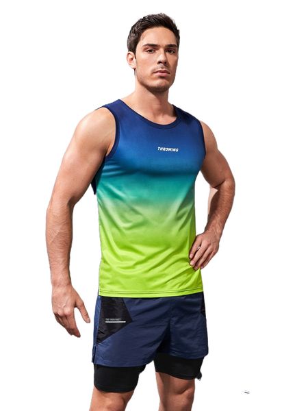 

men ombre & letter graphic sports tank 69lf#, White;black