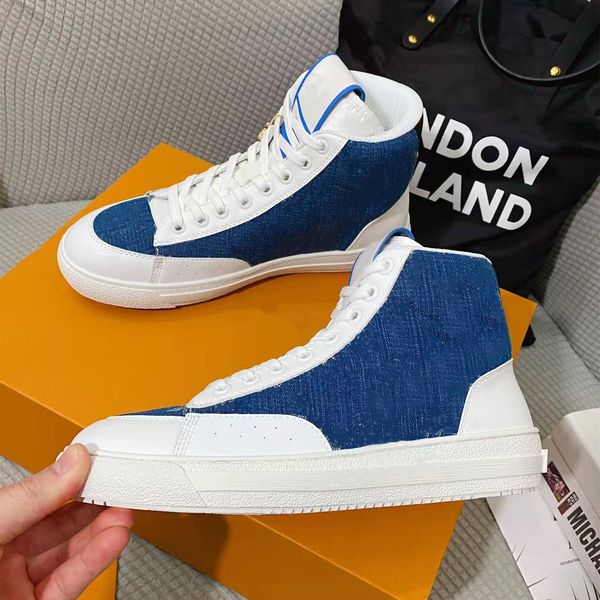 

2022 new famous brand designer couple sports shoes leather print denim fabric patchwork high-skateboard shoe men women leisure low cut sneak